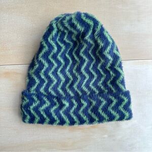 Free People Ziggy Fuzzy Beanie Hat, Color Navy Blue/Lime Green